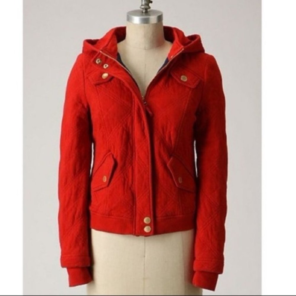 Anthropologie Allihop Red Quilted Bomber Jacket S